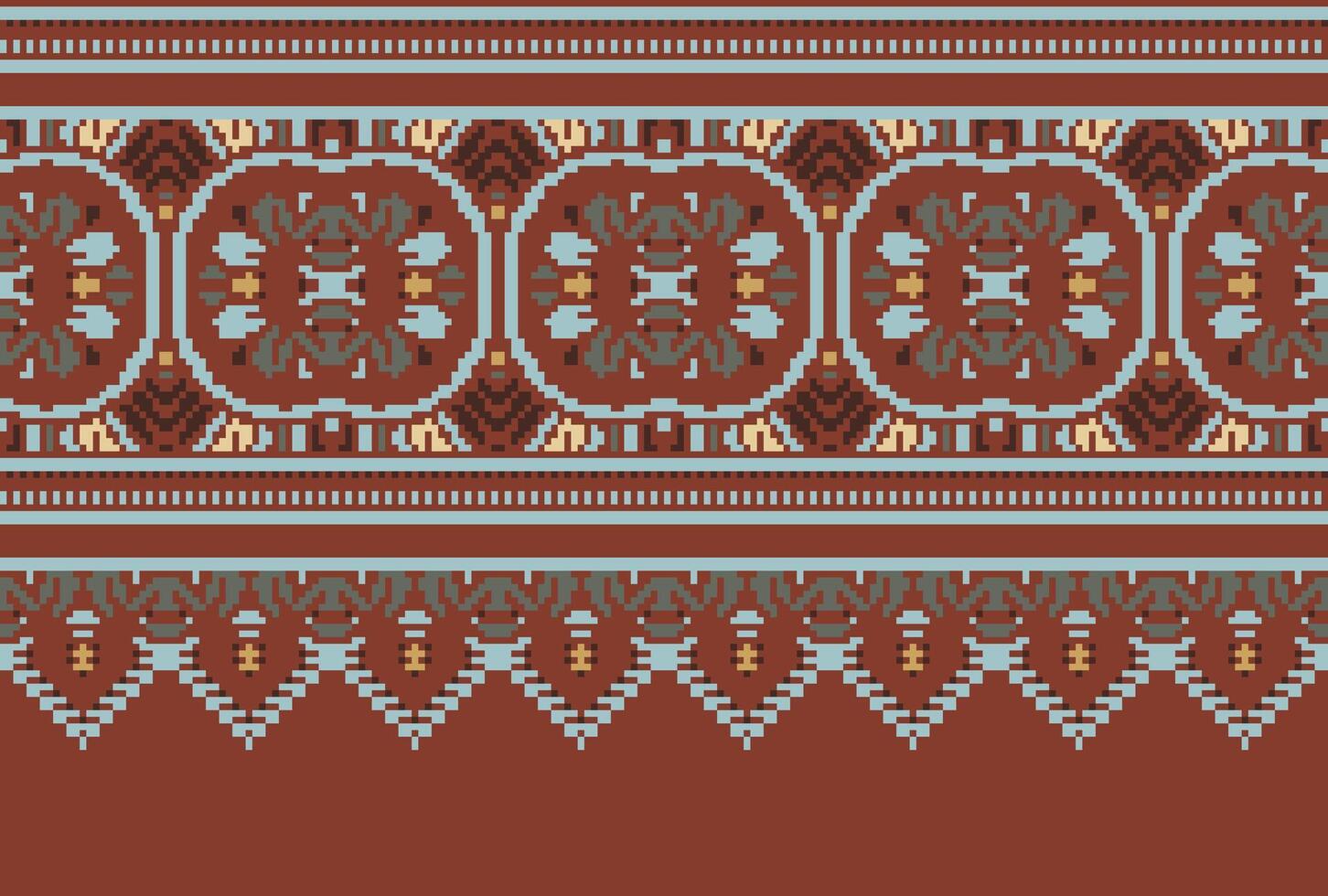 Cross Stitch pattern with Floral Designs. Traditional cross stitch needlework. Geometric Ethnic pattern, Embroidery, Textile ornamentation, fabric, Hand stitched pattern, Cultural stitching pixel art. vector