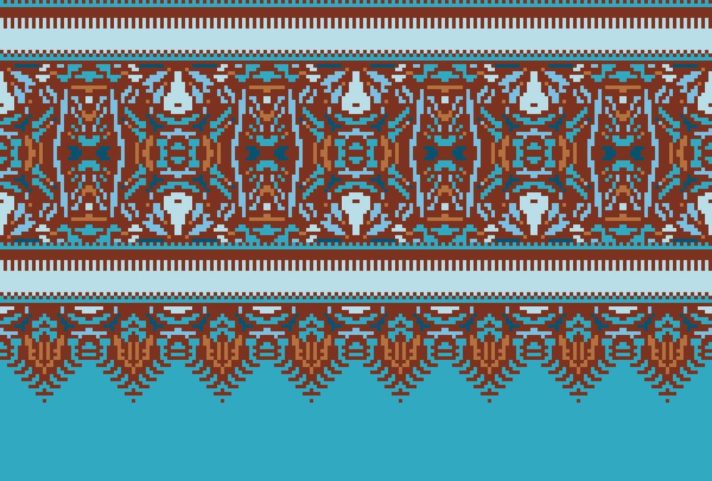 Cross Stitch pattern with Floral Designs. Traditional cross stitch needlework. Geometric Ethnic pattern, Embroidery, Textile ornamentation, fabric, Hand stitched pattern, Cultural stitching pixel art. vector