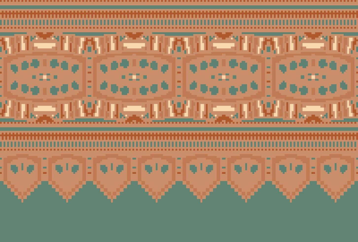 cross stitch Embroidery ethnic pattern, Vector Geometric ornate background, Cross stitch retro zigzag style, Blue and yellow pattern knitting continuous, Design for textile, fabric, digital print