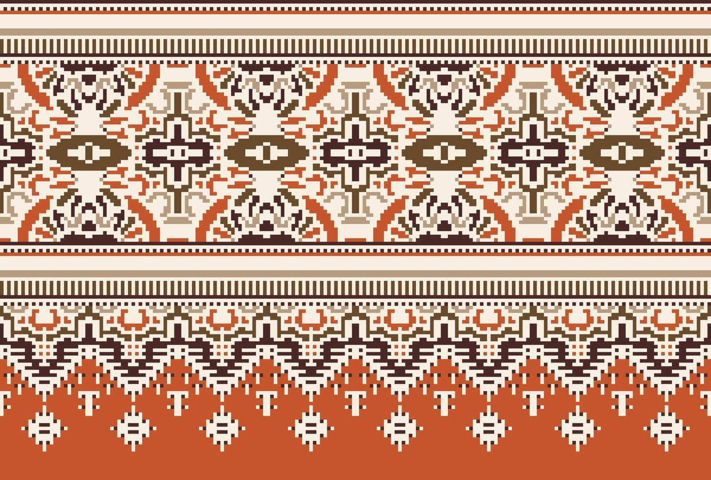 Pixel Cross Stitch pattern with Floral Designs. Traditional cross stitch needlework. Geometric Ethnic pattern, Embroidery, Textile ornamentation, fabric, Hand stitched pattern, Cultural stitching vector