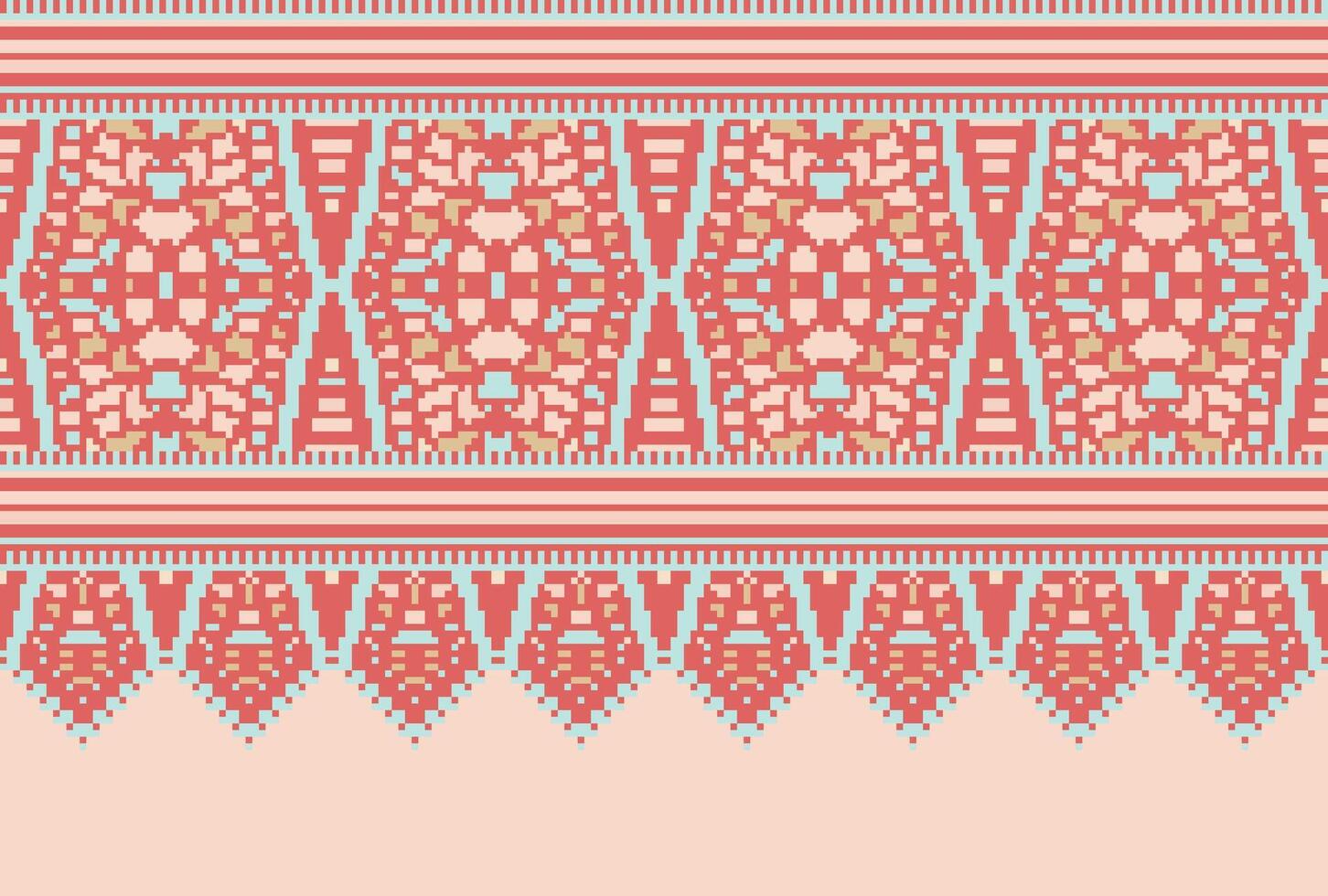 cross stitch Embroidery ethnic pattern, Vector Geometric ornate background, Cross stitch retro zigzag style, Blue and yellow pattern knitting continuous, Design for textile, fabric, digital print