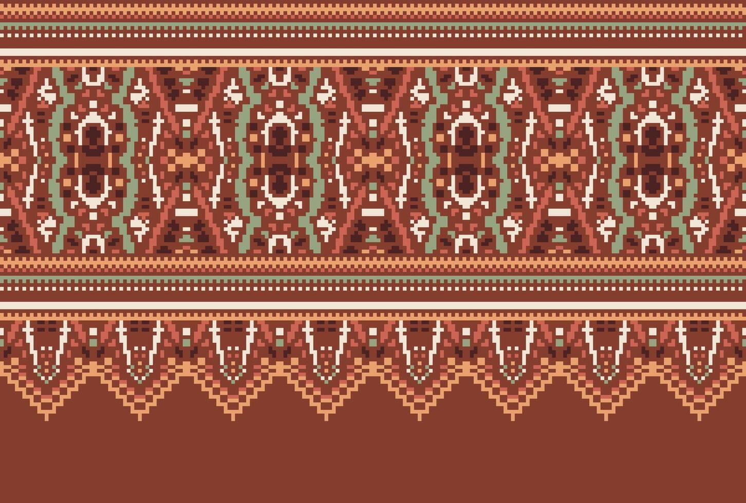 Cross Stitch pattern with Floral Designs. Traditional cross stitch needlework. Geometric Ethnic pattern, Embroidery, Textile ornamentation, fabric, Hand stitched pattern, Cultural stitching pixel art. vector