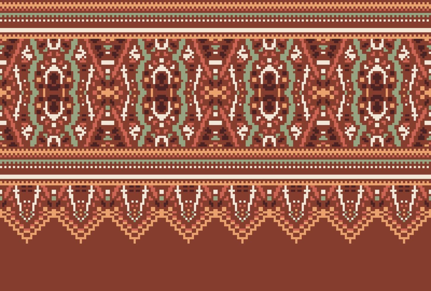 Cross Stitch pattern with Floral Designs. Traditional cross stitch needlework. Geometric Ethnic pattern, Embroidery, Textile ornamentation, fabric, Hand stitched pattern, Cultural stitching pixel art. vector