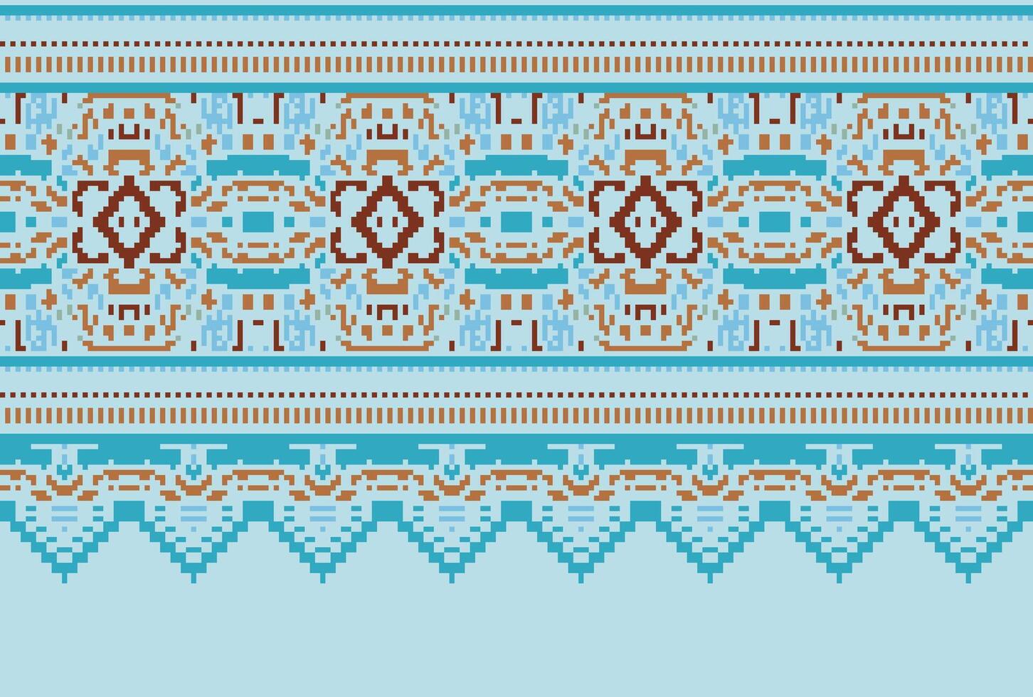 Cross Stitch pattern with Floral Designs. Traditional cross stitch needlework. Geometric Ethnic pattern, Embroidery, Textile ornamentation, fabric, Hand stitched pattern, Cultural stitching pixel art. vector