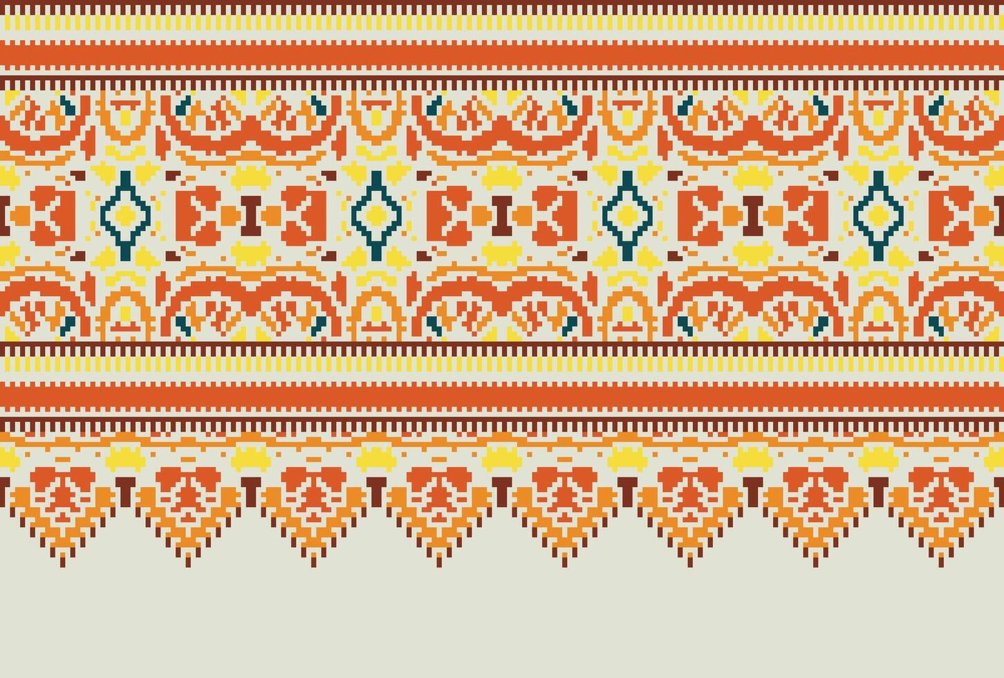 cross stitch traditional ethnic pattern paisley flower Ikat background abstract Aztec African Indonesian Indian seamless pattern for fabric print cloth dress carpet curtains and sarong vector