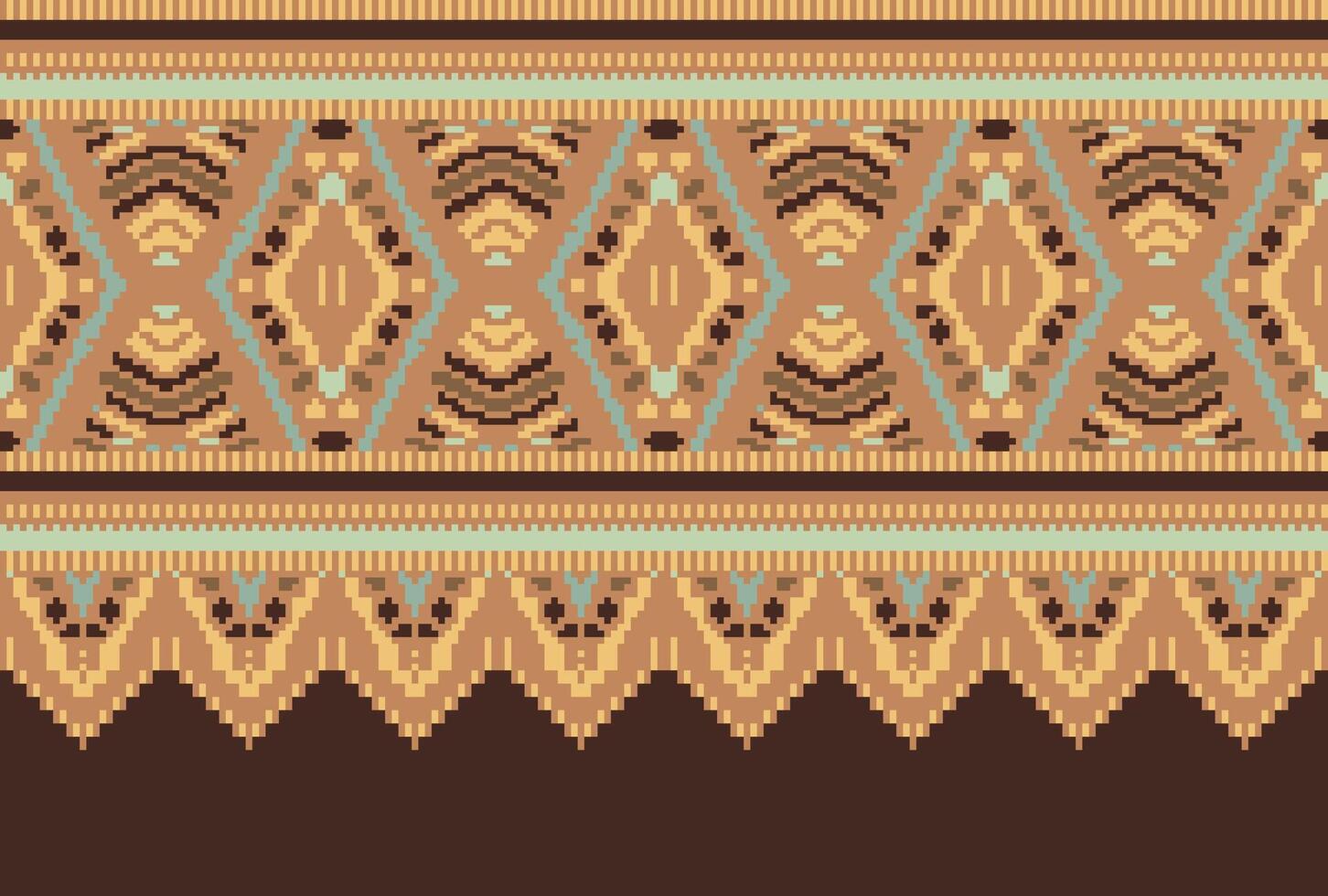 Cross Stitch pattern with Floral Designs. Traditional cross stitch needlework. Geometric Ethnic pattern, Embroidery, Textile ornamentation, fabric, Hand stitched pattern, Cultural stitching pixel art. vector