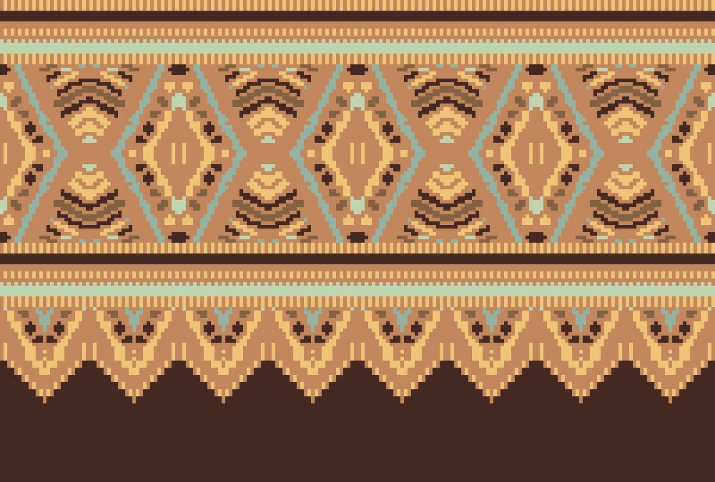 Cross Stitch pattern with Floral Designs. Traditional cross stitch needlework. Geometric Ethnic pattern, Embroidery, Textile ornamentation, fabric, Hand stitched pattern, Cultural stitching pixel art. vector