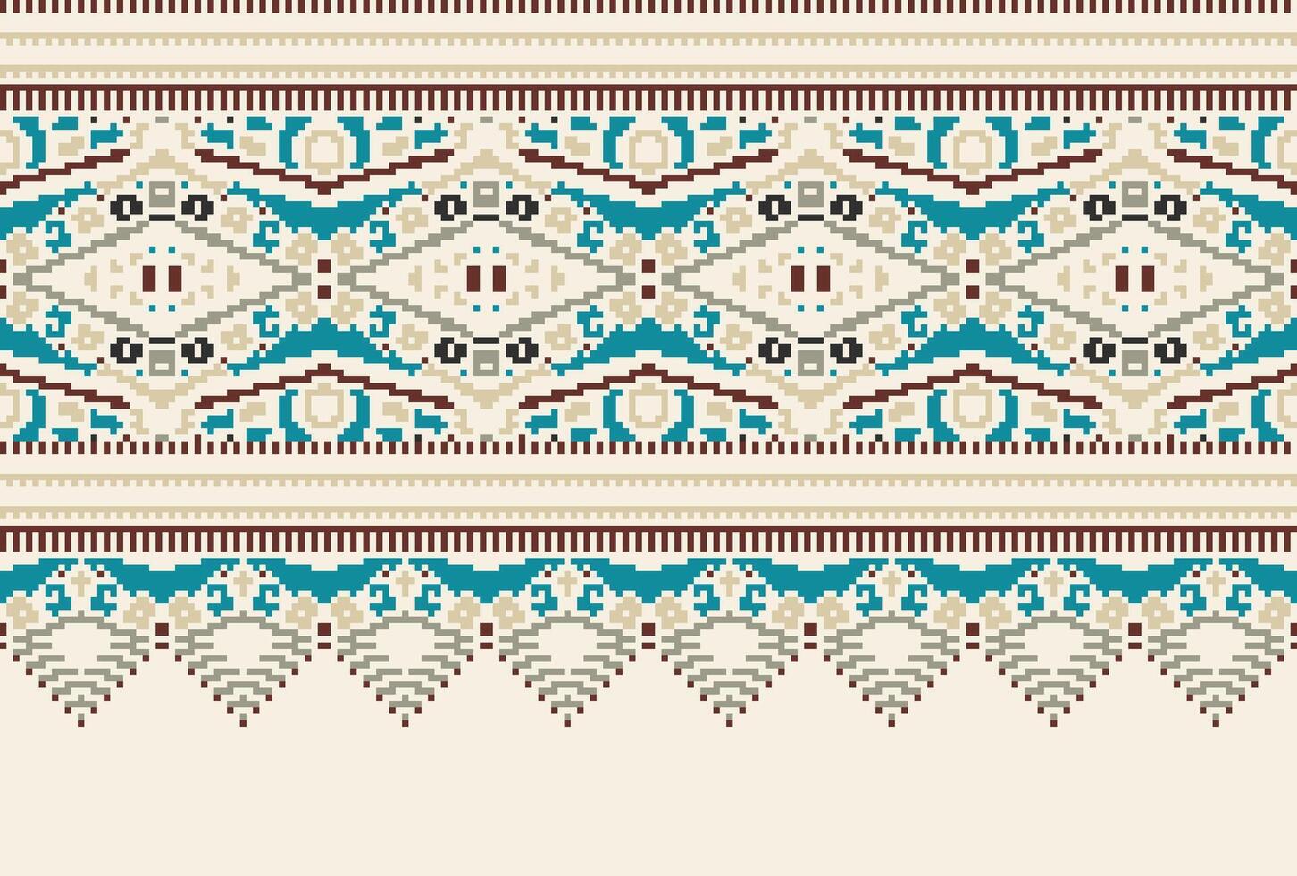 Cross Stitch pattern with Floral Designs. Traditional cross stitch needlework. Geometric Ethnic pattern, Embroidery, Textile ornamentation, fabric, Hand stitched pattern, Cultural stitching pixel art. vector