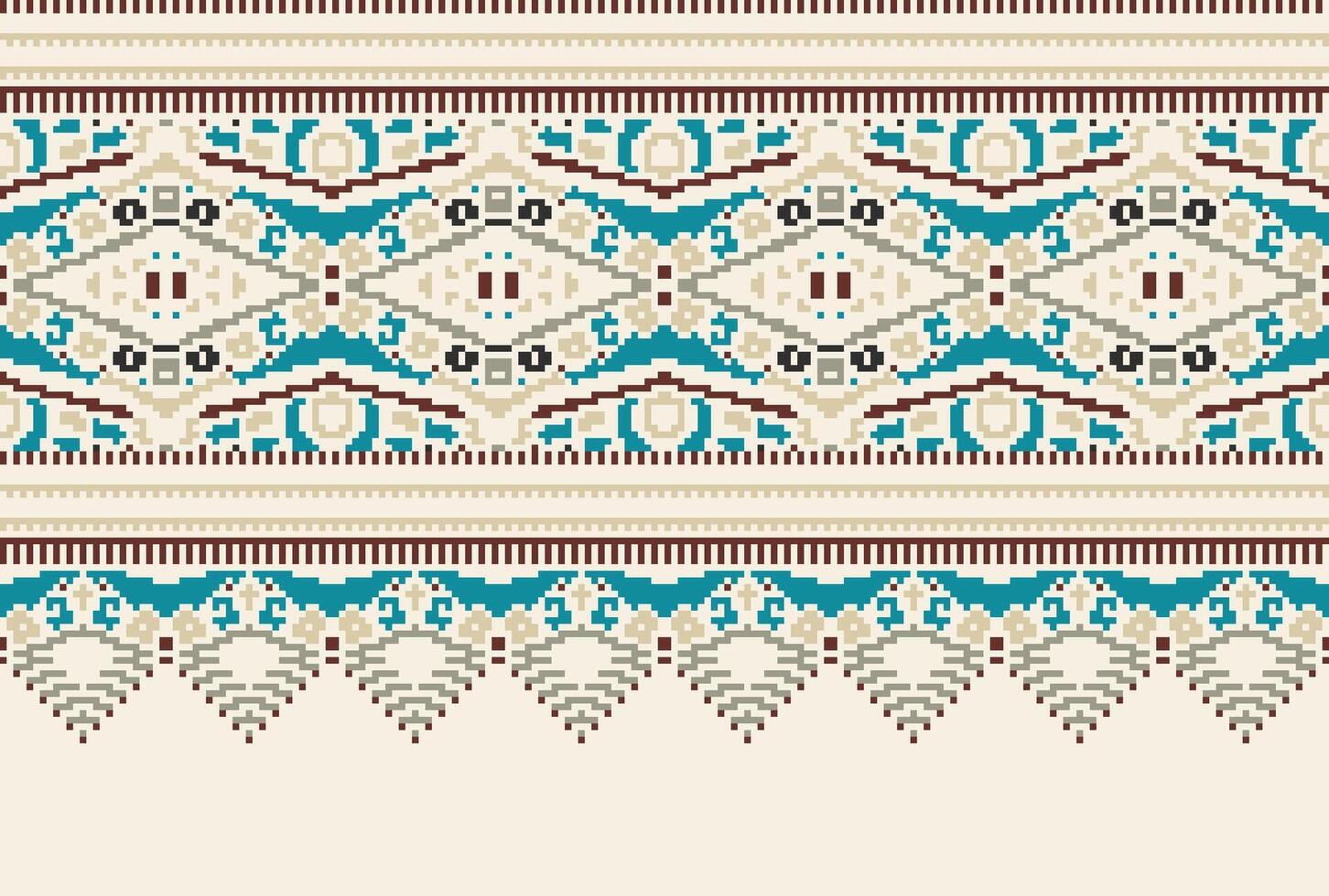 cruzar puntada modelo con floral diseños tradicional cruzar puntada costura. geométrico étnico patrón, bordado, textil ornamentación, tela, mano cosido patrón, cultural puntadas píxel Arte. vector