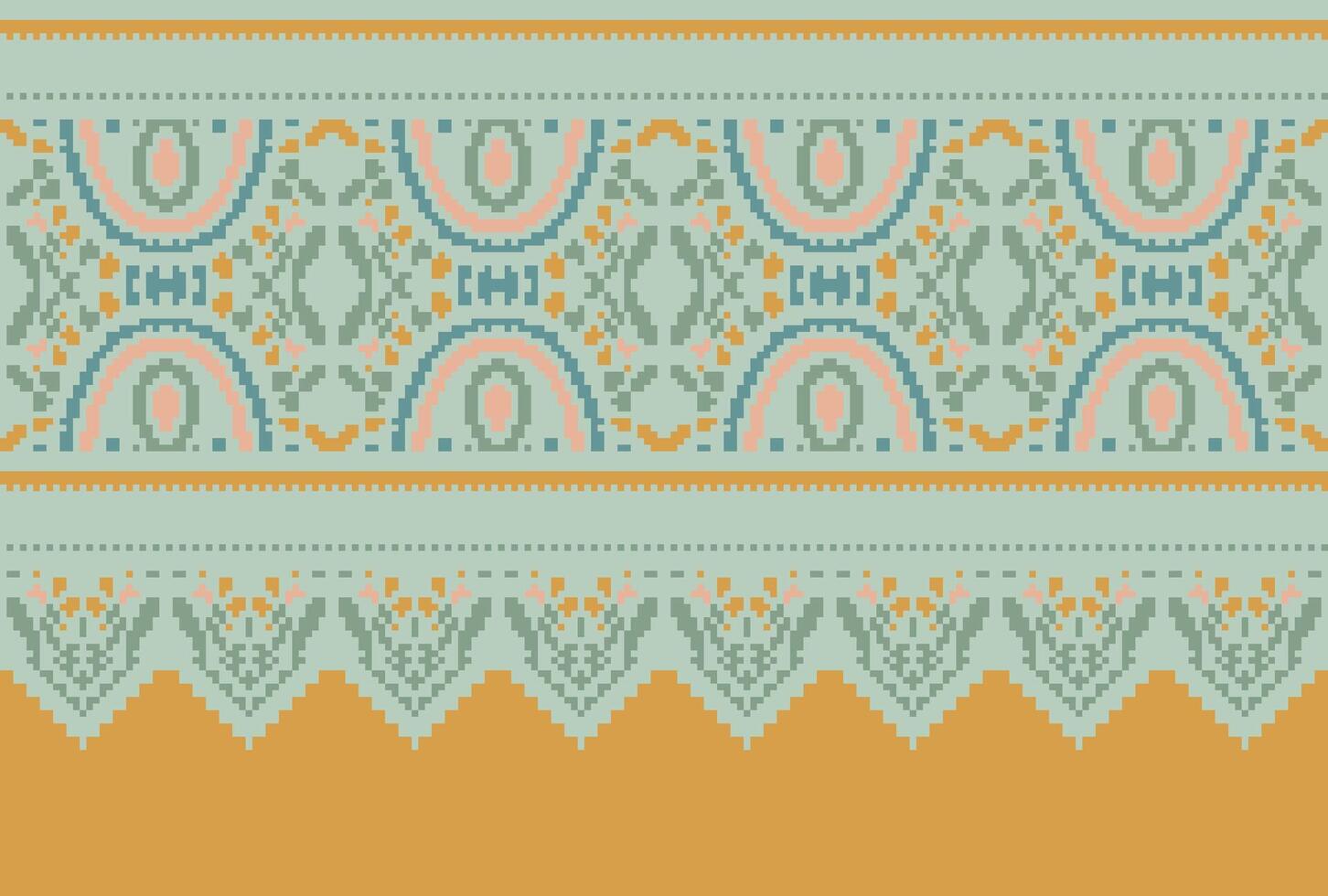 cross stitch traditional ethnic pattern paisley flower Ikat background abstract Aztec African Indonesian Indian seamless pattern for fabric print cloth dress carpet curtains and sarong vector