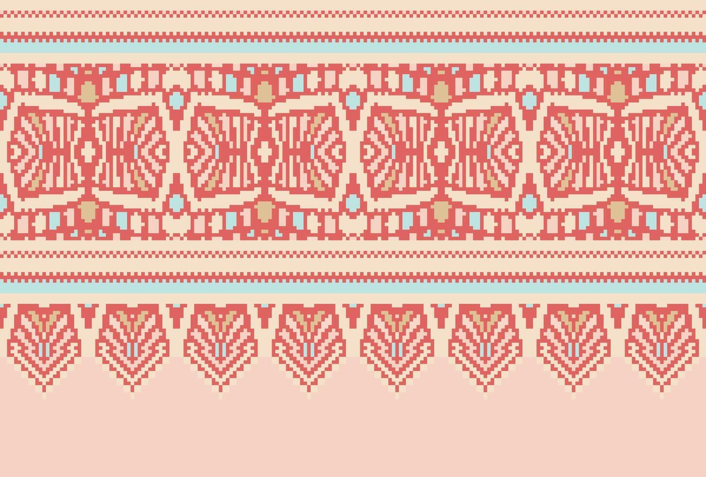 cross stitch traditional ethnic pattern paisley flower Ikat background abstract Aztec African Indonesian Indian seamless pattern for fabric print cloth dress carpet curtains and sarong vector