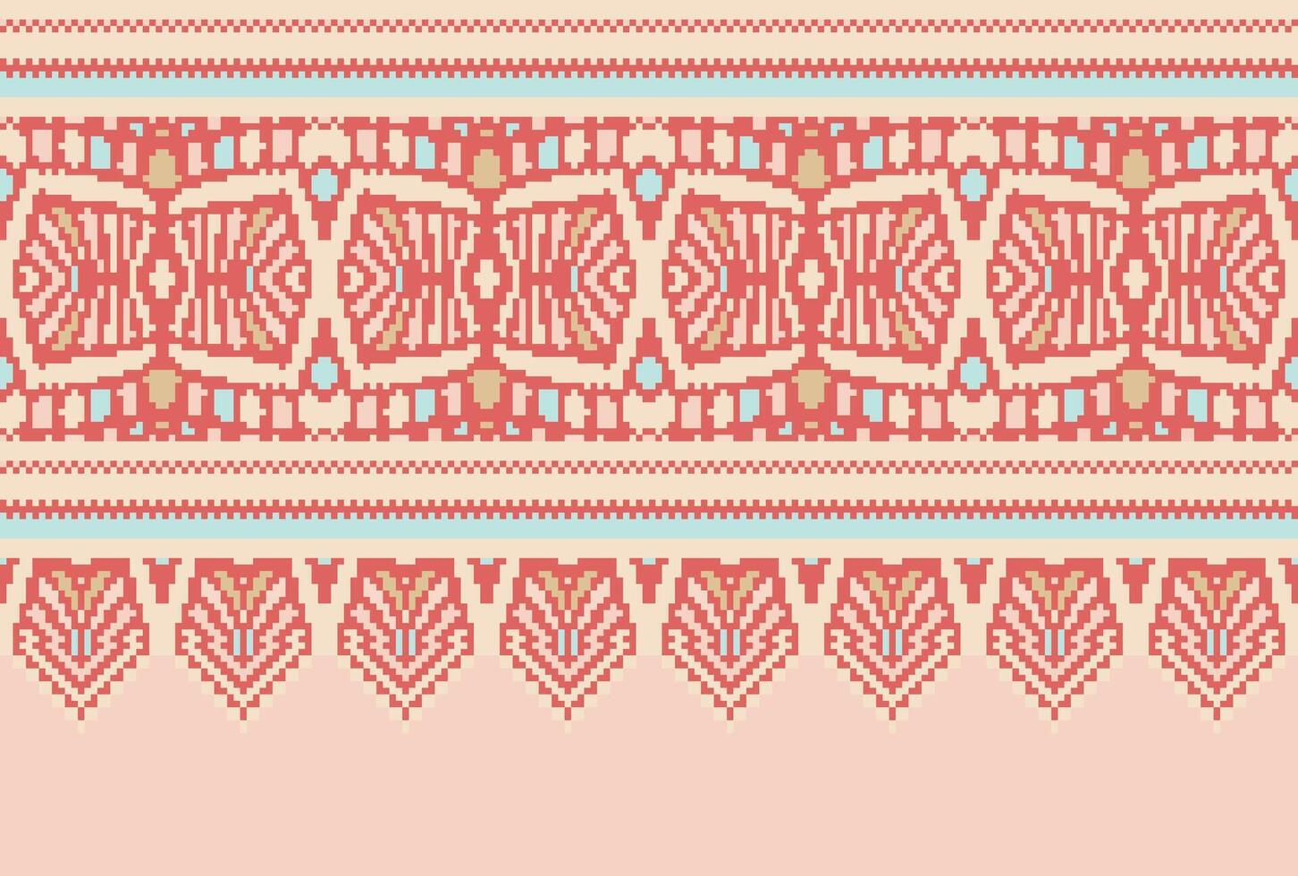 cross stitch traditional ethnic pattern paisley flower Ikat background abstract Aztec African Indonesian Indian seamless pattern for fabric print cloth dress carpet curtains and sarong vector