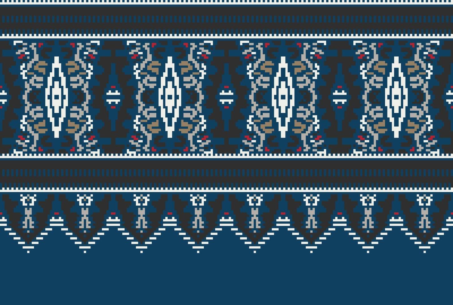 Cross Stitch pattern with Floral Designs. Traditional cross stitch needlework. Geometric Ethnic pattern, Embroidery, Textile ornamentation, fabric, Hand stitched pattern, Cultural stitching pixel art. vector