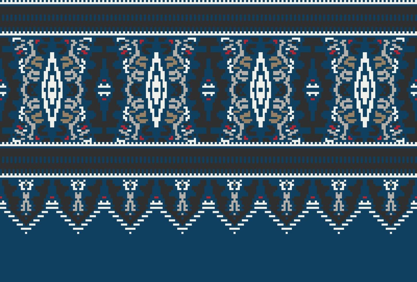 Cross Stitch pattern with Floral Designs. Traditional cross stitch needlework. Geometric Ethnic pattern, Embroidery, Textile ornamentation, fabric, Hand stitched pattern, Cultural stitching pixel art. vector