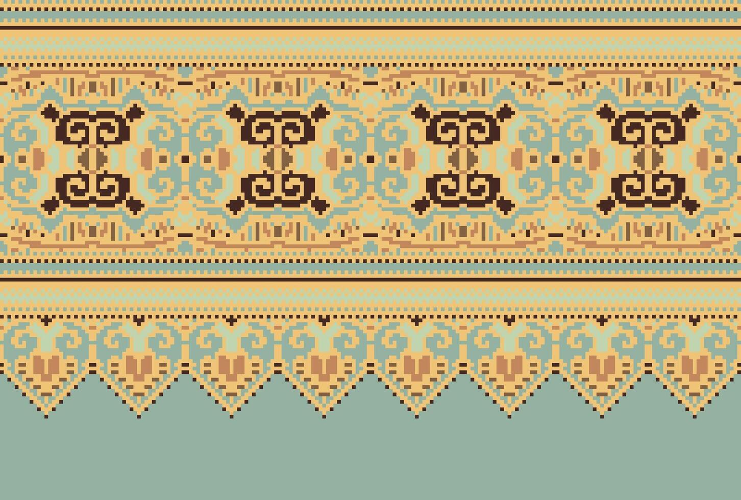 Cross Stitch pattern with Floral Designs. Traditional cross stitch needlework. Geometric Ethnic pattern, Embroidery, Textile ornamentation, fabric, Hand stitched pattern, Cultural stitching pixel art. vector