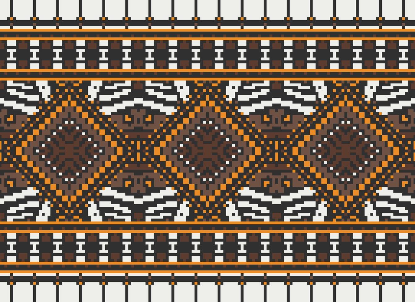 Pixel Cross Stitch Traditional Ethnic Pattern Paisley Flower Ikat Background Abstract Aztec African Indonesian Indian Seamless Pattern for Fabric Print Cloth Dress Carpet Curtains and Sarong vector