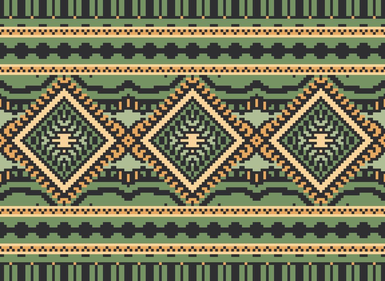 Pixel Cross Stitch Traditional Ethnic Pattern Paisley Flower Ikat Background Abstract Aztec African Indonesian Indian Seamless Pattern for Fabric Print Cloth Dress Carpet Curtains and Sarong vector