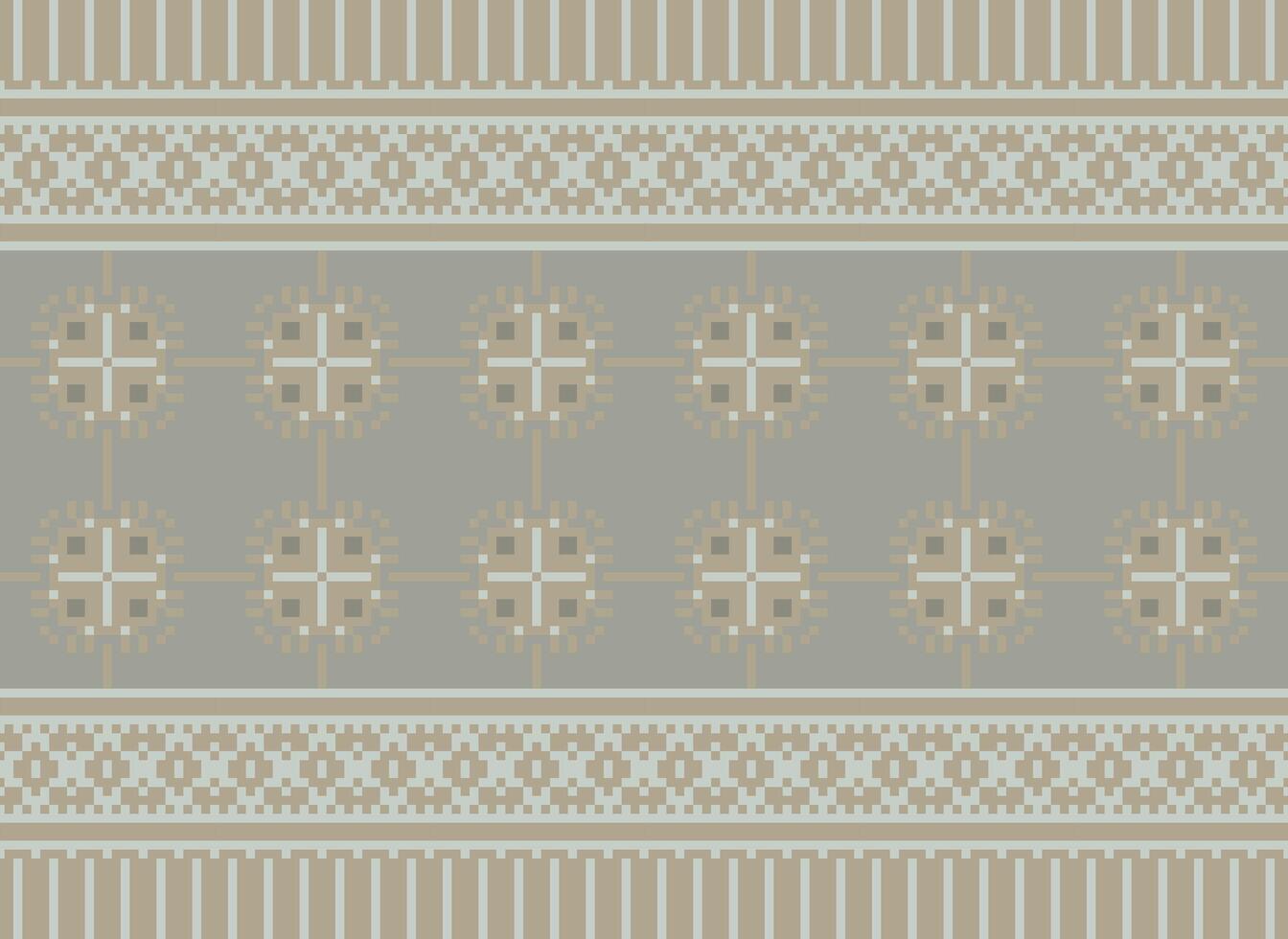 Pixel Cross Stitch Traditional Ethnic Pattern Paisley Flower Ikat Background Abstract Aztec African Indonesian Indian Seamless Pattern for Fabric Print Cloth Dress Carpet Curtains and Sarong vector