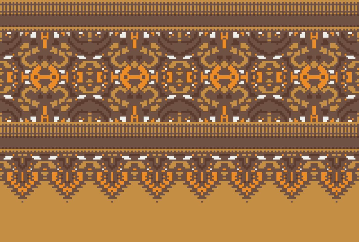 Pixel Cross Stitch Traditional Ethnic Pattern Paisley Flower Ikat Background Abstract Aztec African Indonesian Indian Seamless Pattern for Fabric Print Cloth Dress Carpet Curtains and Sarong vector