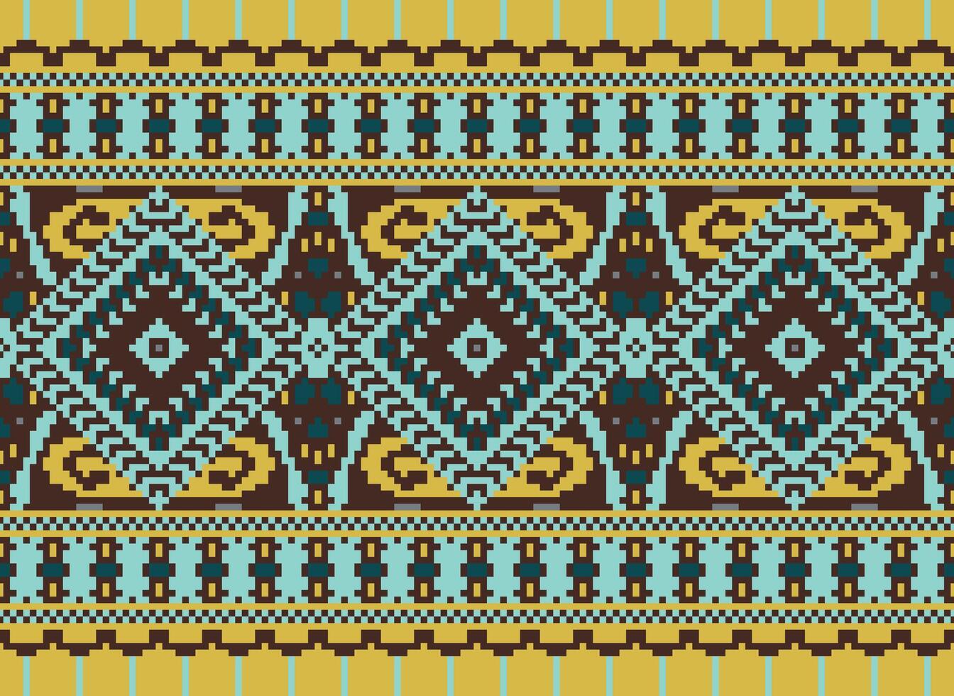 Pixel Cross Stitch Traditional Ethnic Pattern Paisley Flower Ikat Background Abstract Aztec African Indonesian Indian Seamless Pattern for Fabric Print Cloth Dress Carpet Curtains and Sarong vector