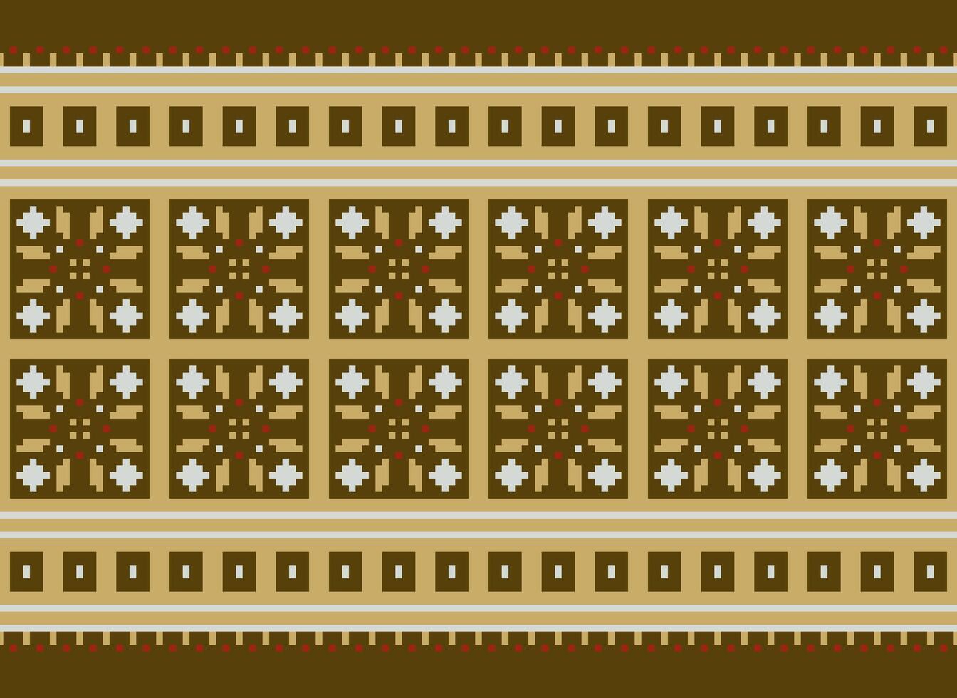 Pixel Cross Stitch pattern with Floral Designs. Traditional cross stitch needlework. Geometric Ethnic pattern, Embroidery, Textile ornamentation, fabric, Hand stitched pattern, Cultural stitching vector