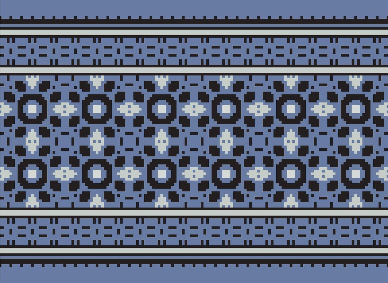 Pixel Cross Stitch Traditional Ethnic Pattern Paisley Flower Ikat Background Abstract Aztec African Indonesian Indian Seamless Pattern for Fabric Print Cloth Dress Carpet Curtains and Sarong vector
