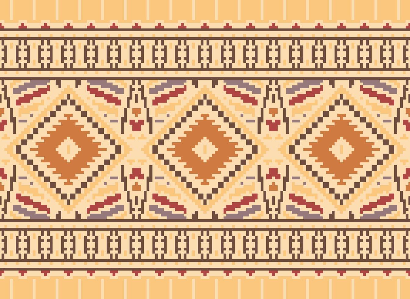 Pixel Cross Stitch Traditional Ethnic Pattern Paisley Flower Ikat Background Abstract Aztec African Indonesian Indian Seamless Pattern for Fabric Print Cloth Dress Carpet Curtains and Sarong vector