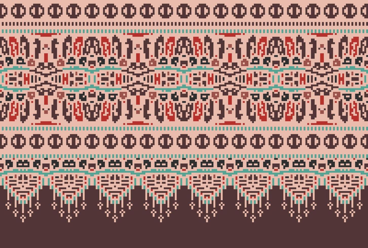 Pixel Cross Stitch Traditional Ethnic Pattern Paisley Flower Ikat Background Abstract Aztec African Indonesian Indian Seamless Pattern for Fabric Print Cloth Dress Carpet Curtains and Sarong vector