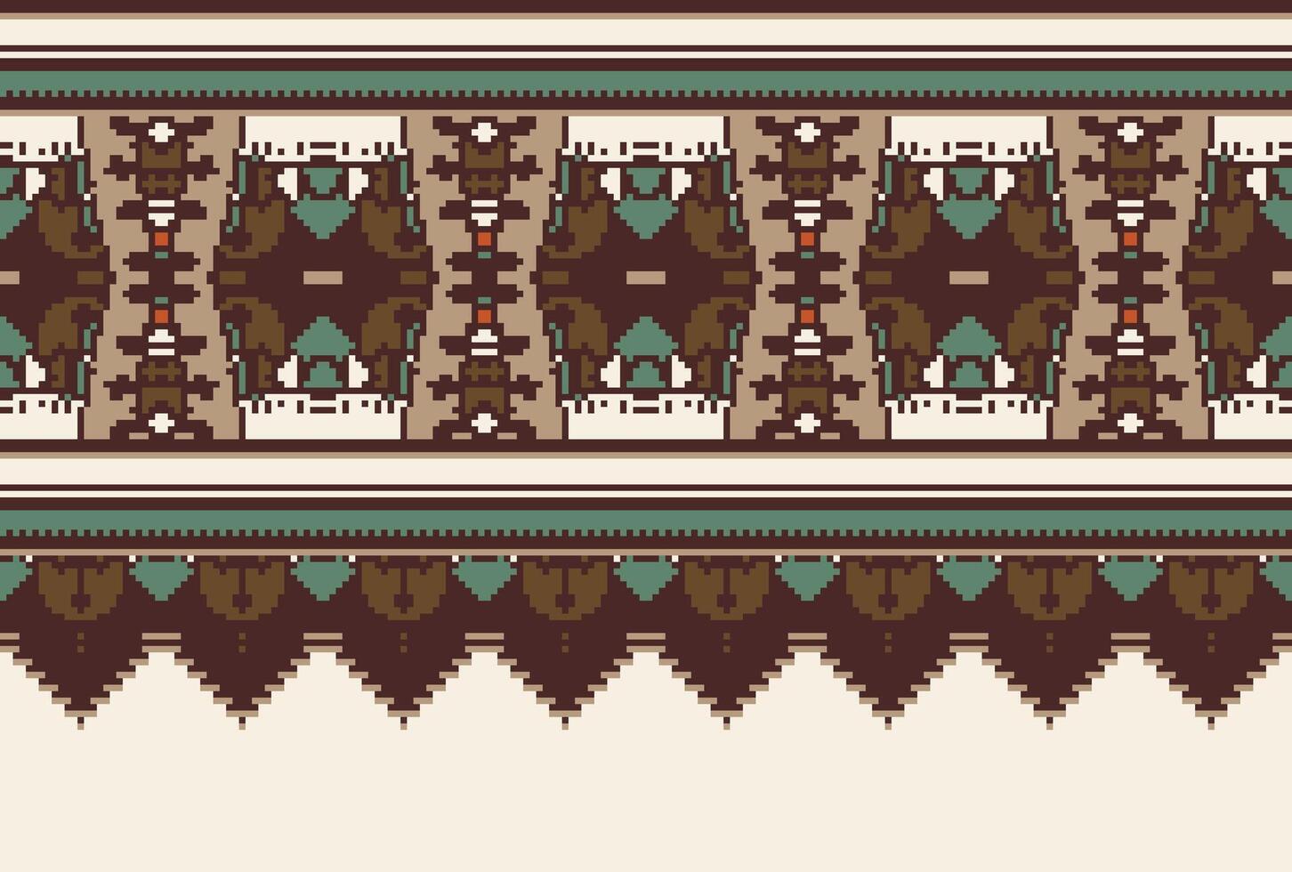 Pixel Cross Stitch pattern with Floral Designs. Traditional cross stitch needlework. Geometric Ethnic pattern, Embroidery, Textile ornamentation, fabric, Hand stitched pattern, Cultural stitching vector