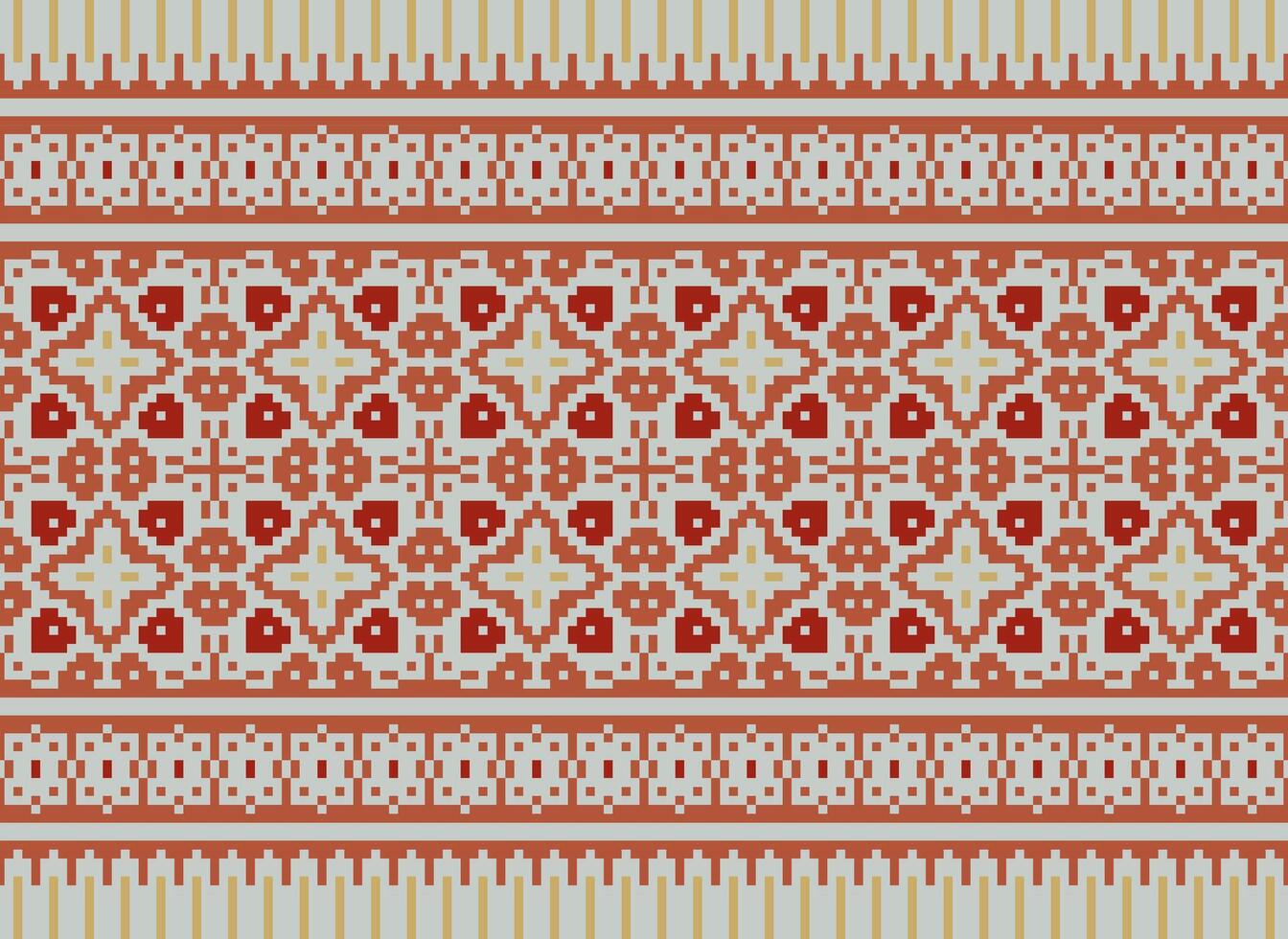 Pixel Cross Stitch pattern with Floral Designs. Traditional cross stitch needlework. Geometric Ethnic pattern, Embroidery, Textile ornamentation, fabric, Hand stitched pattern, Cultural stitching vector