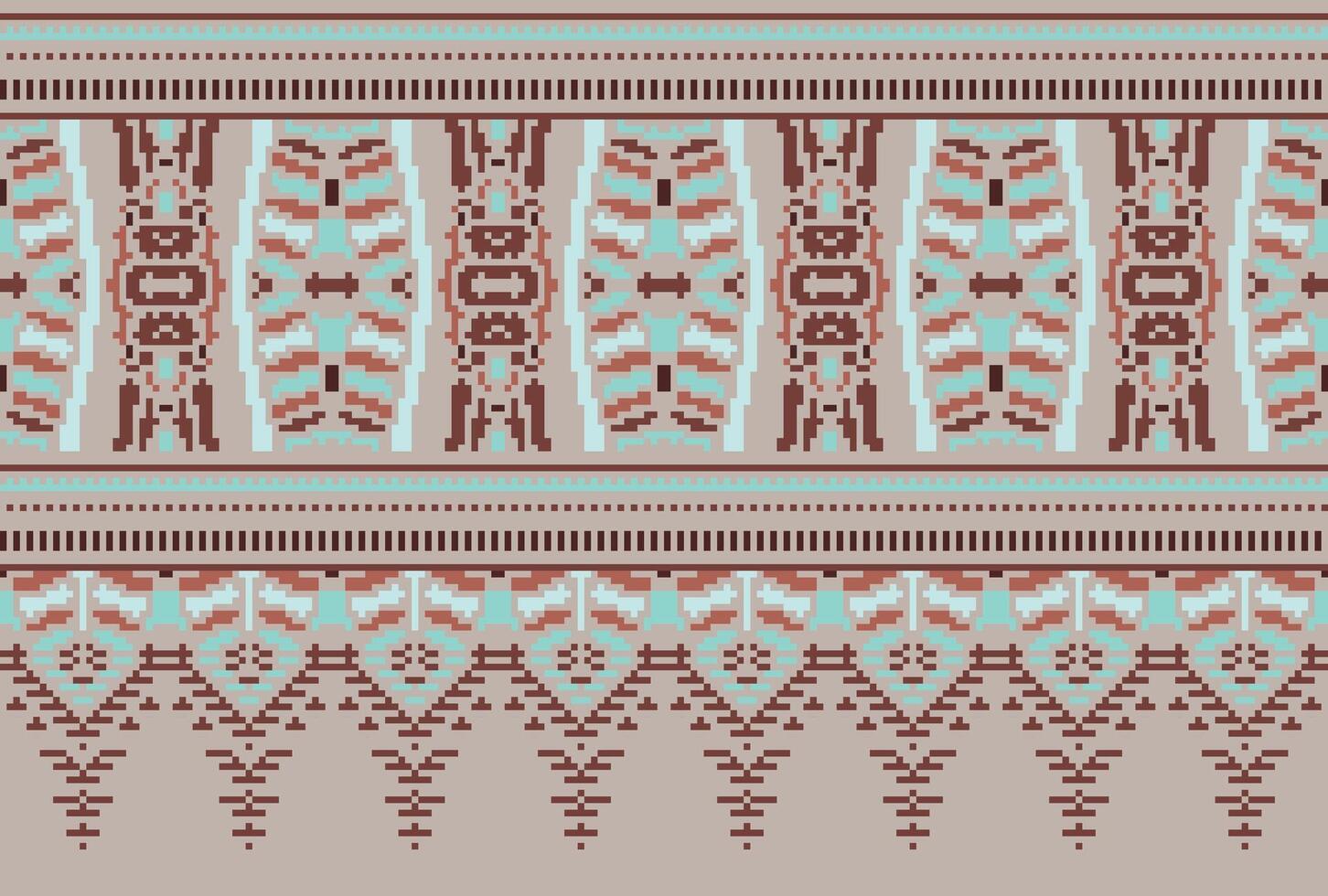 Cross Stitch pattern with Floral Designs. Traditional cross stitch needlework. Geometric Ethnic pattern, Embroidery, Textile ornamentation, fabric, Hand stitched pattern, Cultural stitching pixel art. vector