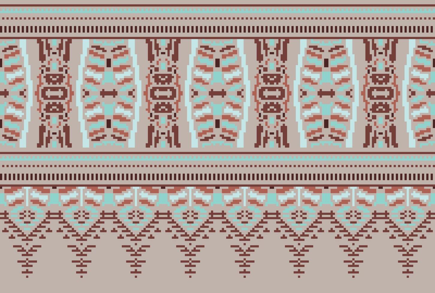 Cross Stitch pattern with Floral Designs. Traditional cross stitch needlework. Geometric Ethnic pattern, Embroidery, Textile ornamentation, fabric, Hand stitched pattern, Cultural stitching pixel art. vector