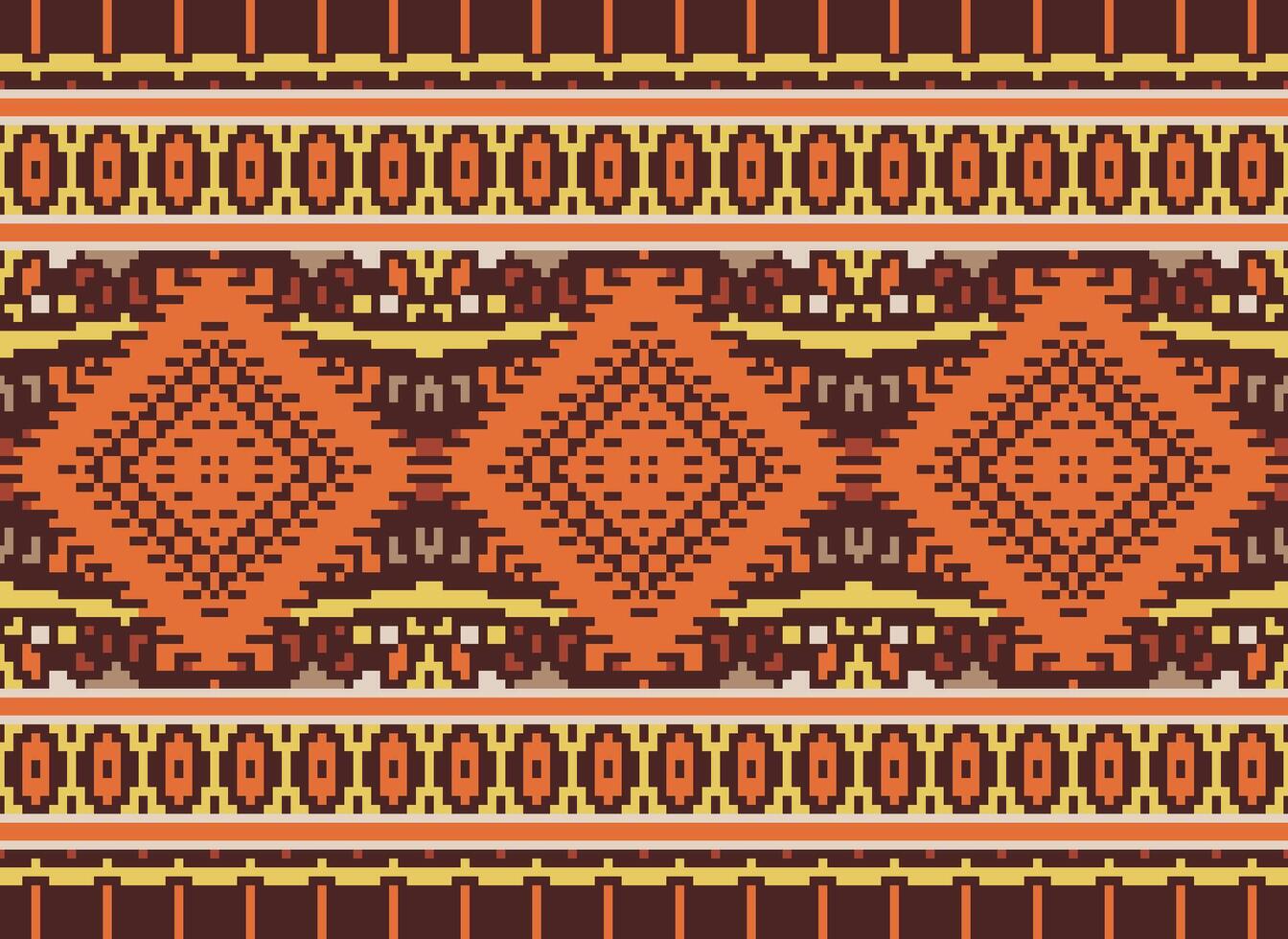 Pixel Cross Stitch Traditional Ethnic Pattern Paisley Flower Ikat Background Abstract Aztec African Indonesian Indian Seamless Pattern for Fabric Print Cloth Dress Carpet Curtains and Sarong vector