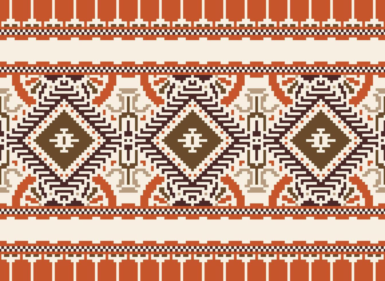 Pixel Cross Stitch Traditional Ethnic Pattern Paisley Flower Ikat Background Abstract Aztec African Indonesian Indian Seamless Pattern for Fabric Print Cloth Dress Carpet Curtains and Sarong vector