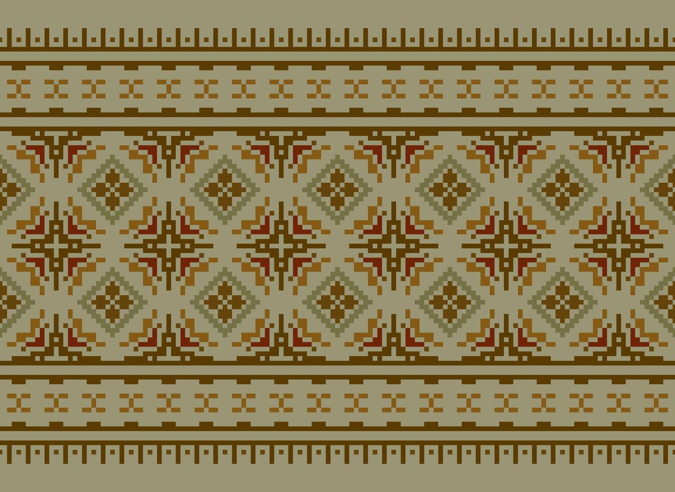 Pixel Cross Stitch pattern with Floral Designs. Traditional cross stitch needlework. Geometric Ethnic pattern, Embroidery, Textile ornamentation, fabric, Hand stitched pattern, Cultural stitching vector