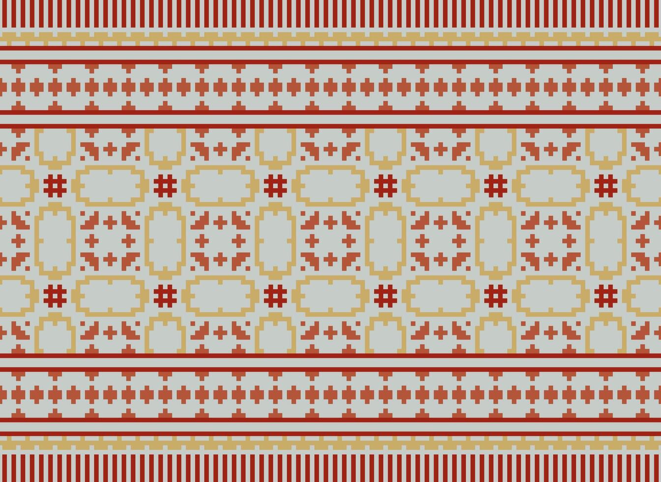 Pixel Cross Stitch pattern with Floral Designs. Traditional cross stitch needlework. Geometric Ethnic pattern, Embroidery, Textile ornamentation, fabric, Hand stitched pattern, Cultural stitching vector
