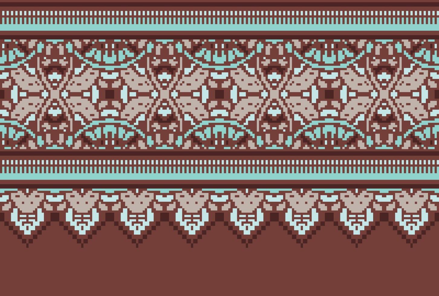 Cross Stitch pattern with Floral Designs. Traditional cross stitch needlework. Geometric Ethnic pattern, Embroidery, Textile ornamentation, fabric, Hand stitched pattern, Cultural stitching pixel art. vector