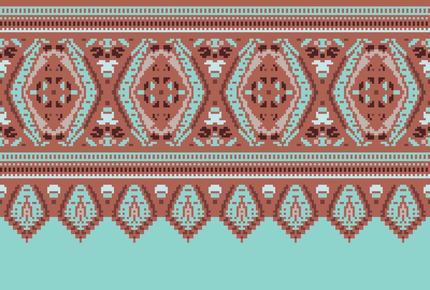 Cross Stitch pattern with Floral Designs. Traditional cross stitch needlework. Geometric Ethnic pattern, Embroidery, Textile ornamentation, fabric, Hand stitched pattern, Cultural stitching pixel art. vector