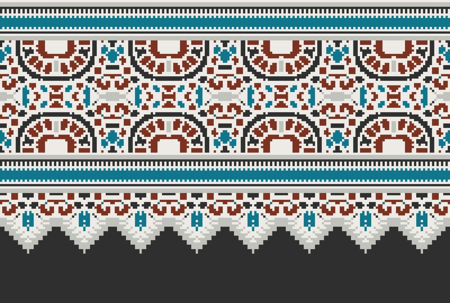 píxel cruzar puntada modelo con floral diseños tradicional cruzar puntada costura. geométrico étnico patrón, bordado, textil ornamentación, tela, mano cosido patrón, cultural puntadas vector