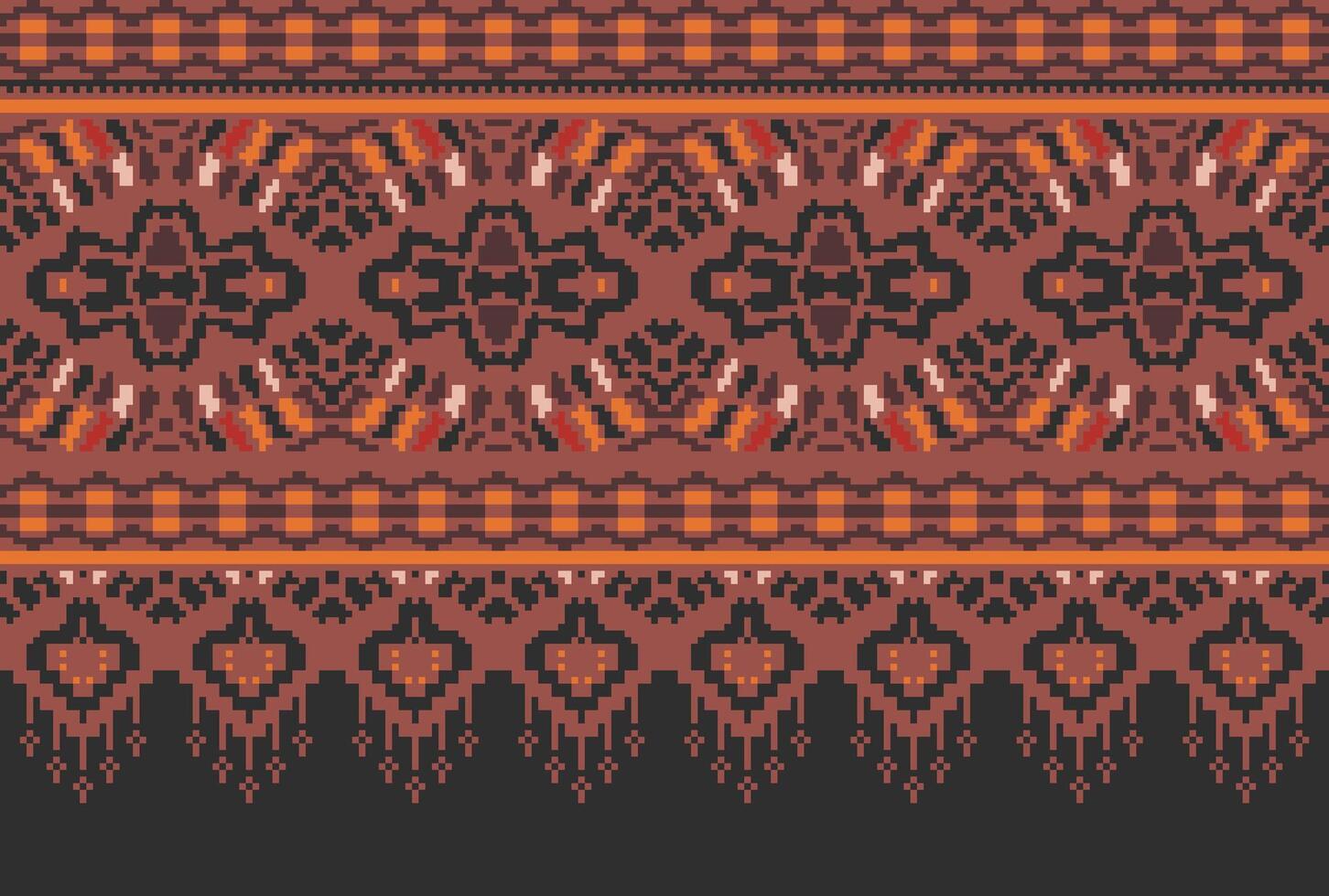 Pixel Cross Stitch Traditional Ethnic Pattern Paisley Flower Ikat Background Abstract Aztec African Indonesian Indian Seamless Pattern for Fabric Print Cloth Dress Carpet Curtains and Sarong vector