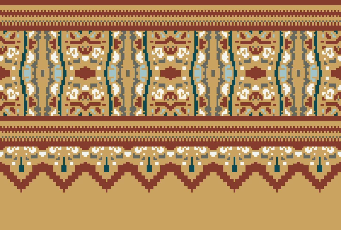 Pixel Cross Stitch pattern with Floral Designs. Traditional cross stitch needlework. Geometric Ethnic pattern, Embroidery, Textile ornamentation, fabric, Hand stitched pattern, Cultural stitching vector