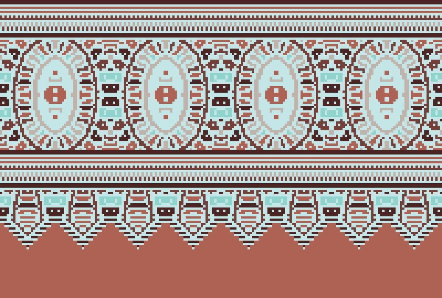 Cross Stitch pattern with Floral Designs. Traditional cross stitch needlework. Geometric Ethnic pattern, Embroidery, Textile ornamentation, fabric, Hand stitched pattern, Cultural stitching pixel art. vector