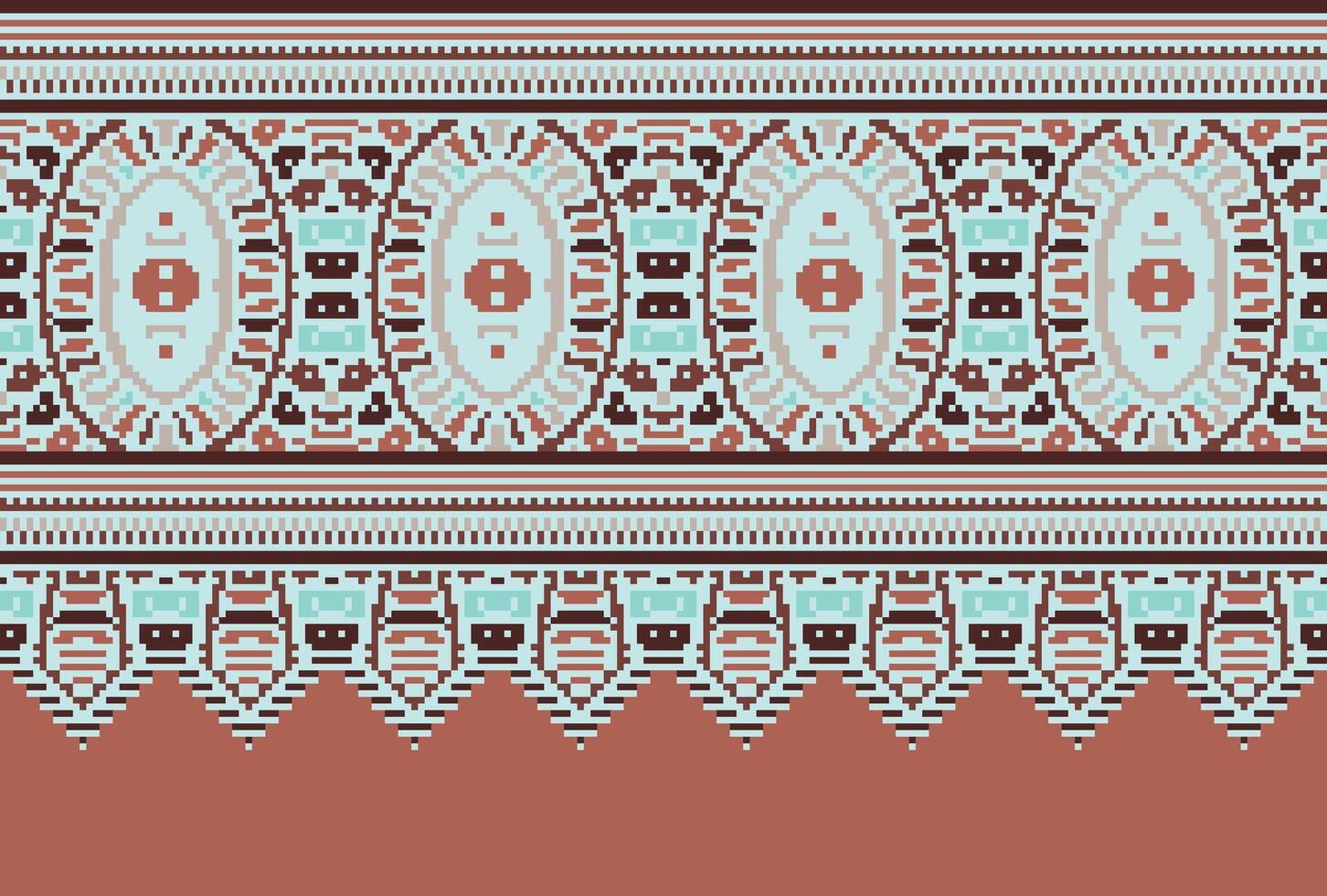 Cross Stitch pattern with Floral Designs. Traditional cross stitch needlework. Geometric Ethnic pattern, Embroidery, Textile ornamentation, fabric, Hand stitched pattern, Cultural stitching pixel art. vector