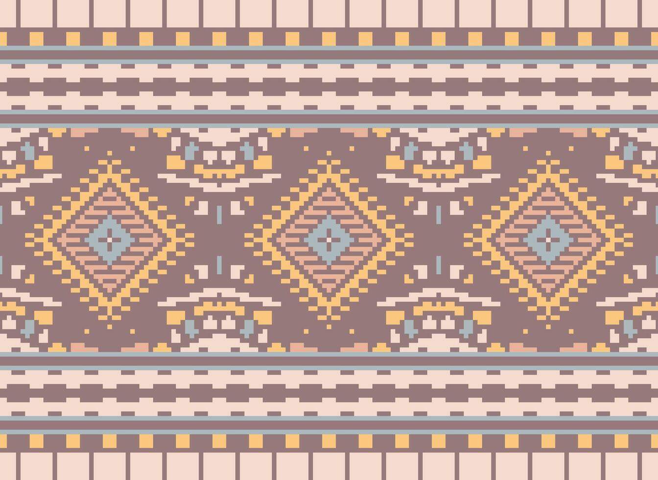 Pixel Cross Stitch Traditional Ethnic Pattern Paisley Flower Ikat Background Abstract Aztec African Indonesian Indian Seamless Pattern for Fabric Print Cloth Dress Carpet Curtains and Sarong vector