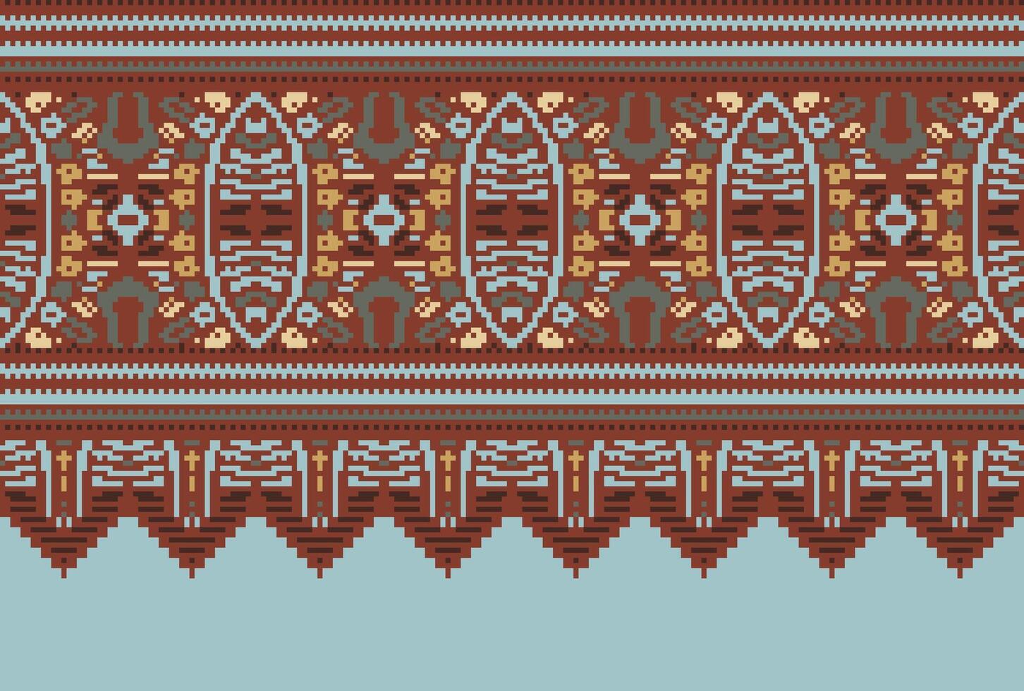Cross Stitch pattern with Floral Designs. Traditional cross stitch needlework. Geometric Ethnic pattern, Embroidery, Textile ornamentation, fabric, Hand stitched pattern, Cultural stitching pixel art. vector