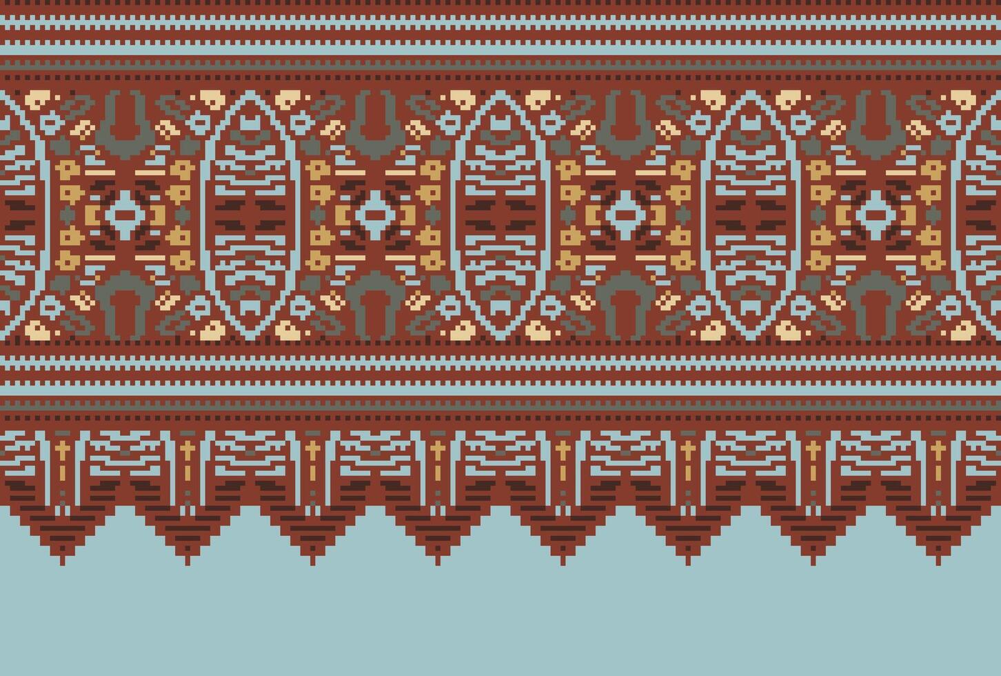 Cross Stitch pattern with Floral Designs. Traditional cross stitch needlework. Geometric Ethnic pattern, Embroidery, Textile ornamentation, fabric, Hand stitched pattern, Cultural stitching pixel art. vector