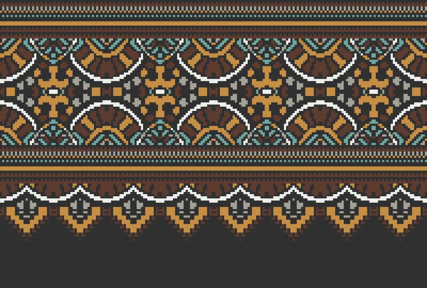 Pixel Cross Stitch pattern with Floral Designs. Traditional cross stitch needlework. Geometric Ethnic pattern, Embroidery, Textile ornamentation, fabric, Hand stitched pattern, Cultural stitching vector