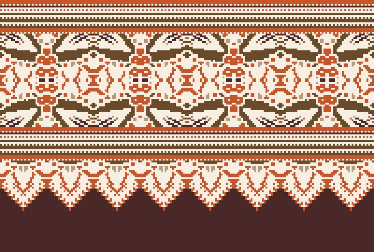 Cross Stitch pattern with Floral Designs. Traditional cross stitch needlework. Geometric Ethnic pattern, Embroidery, Textile ornamentation, fabric, Hand stitched pattern, Cultural stitching pixel art. vector
