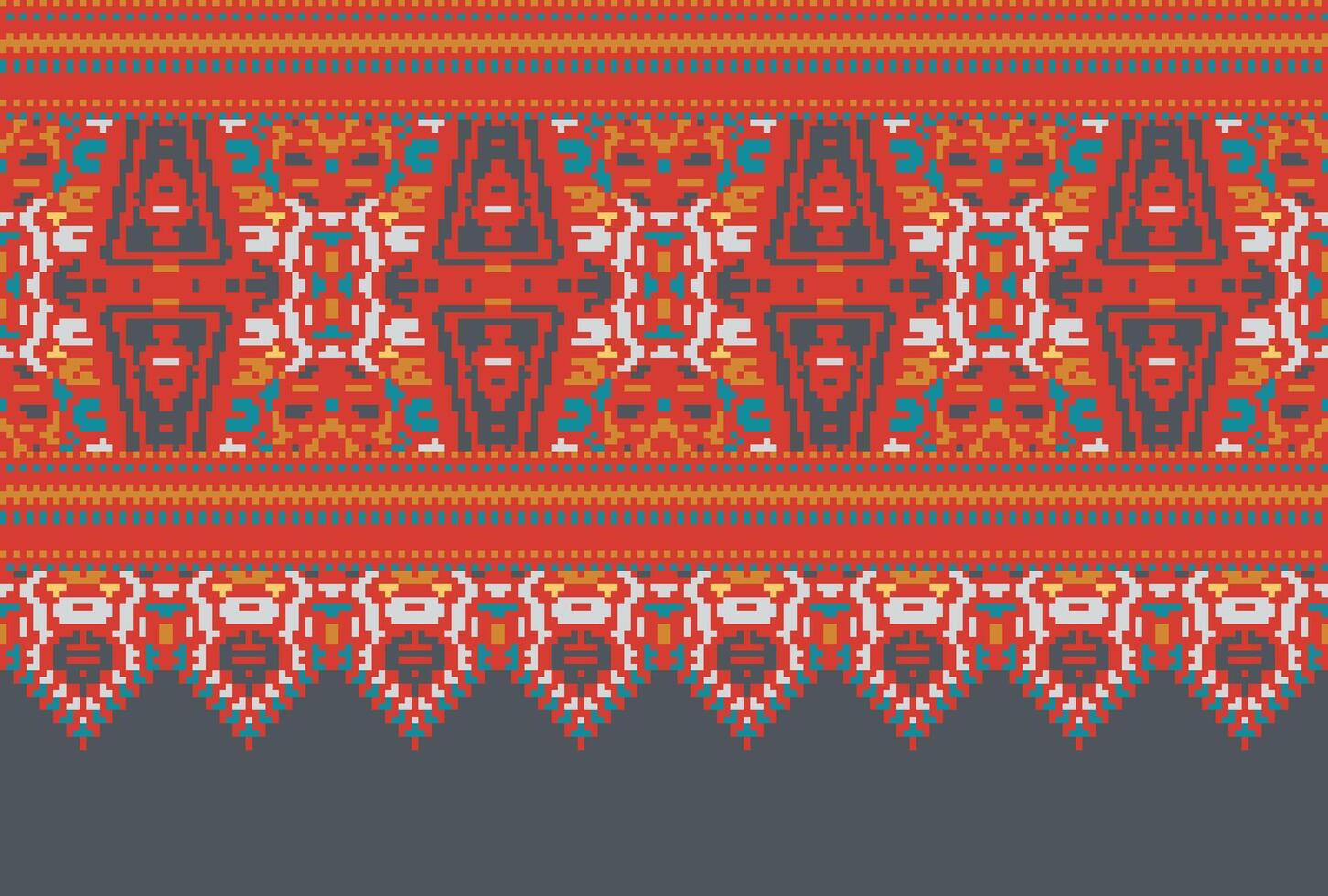 Cross Stitch pattern with Floral Designs. Traditional cross stitch needlework. Geometric Ethnic pattern, Embroidery, Textile ornamentation, fabric, Hand stitched pattern, Cultural stitching pixel art. vector