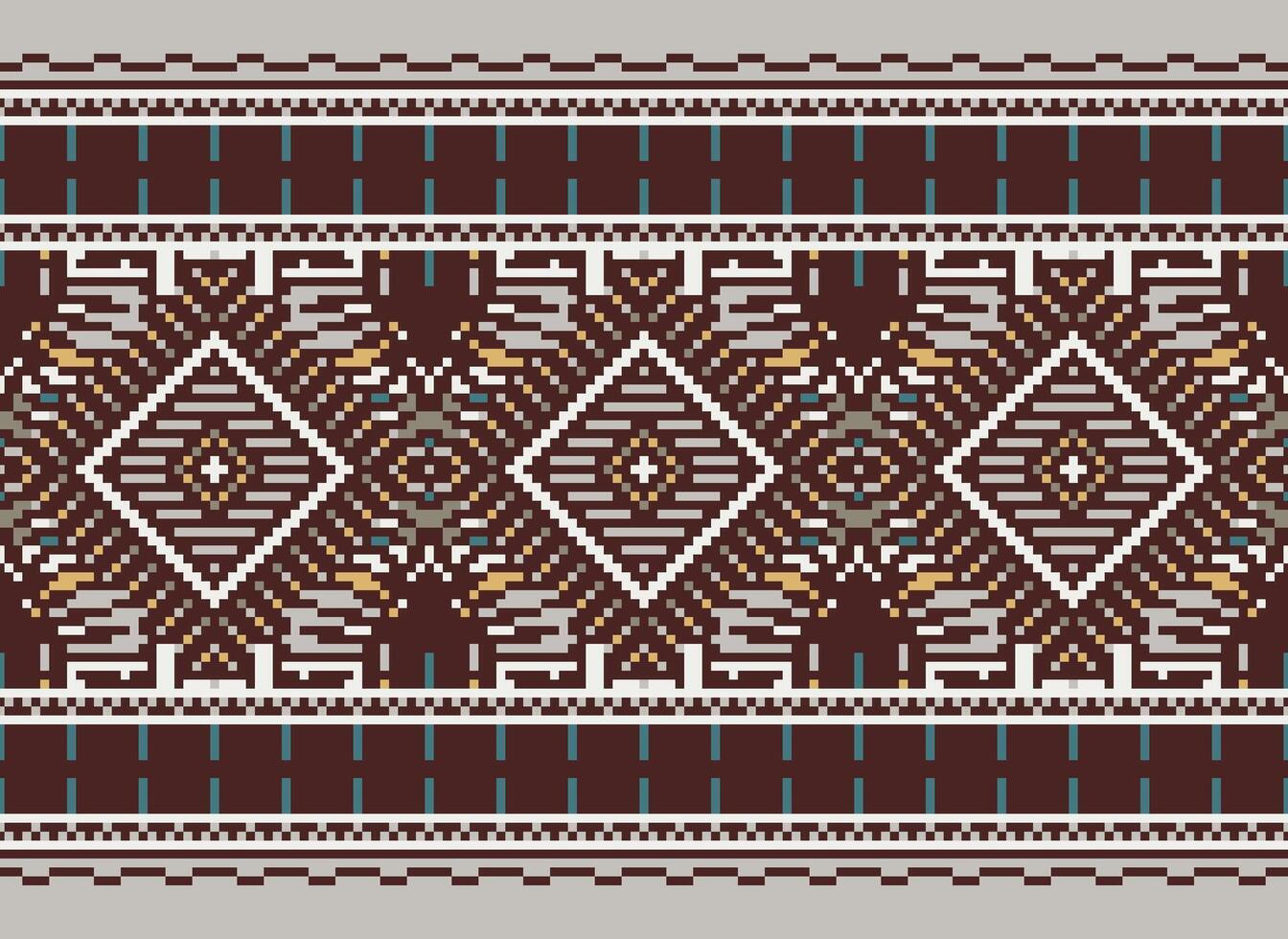 Pixel Cross Stitch Traditional Ethnic Pattern Paisley Flower Ikat Background Abstract Aztec African Indonesian Indian Seamless Pattern for Fabric Print Cloth Dress Carpet Curtains and Sarong vector